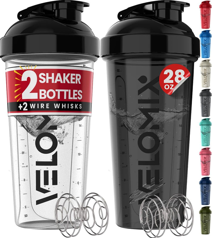 Velomix 28oz Protein Shaker Bottles - 2 Pack, Leak-Proof