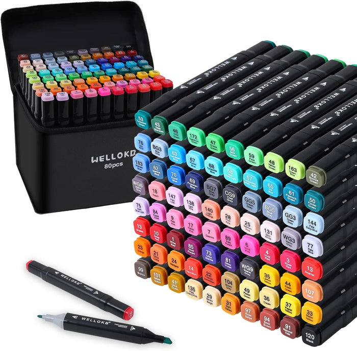 Alcohol Markers, 80 Colors Dual Brush Tip Permanent Art Markers, Coloring Marker, for Book Painting Card Making gift for Adults Kids 8-12