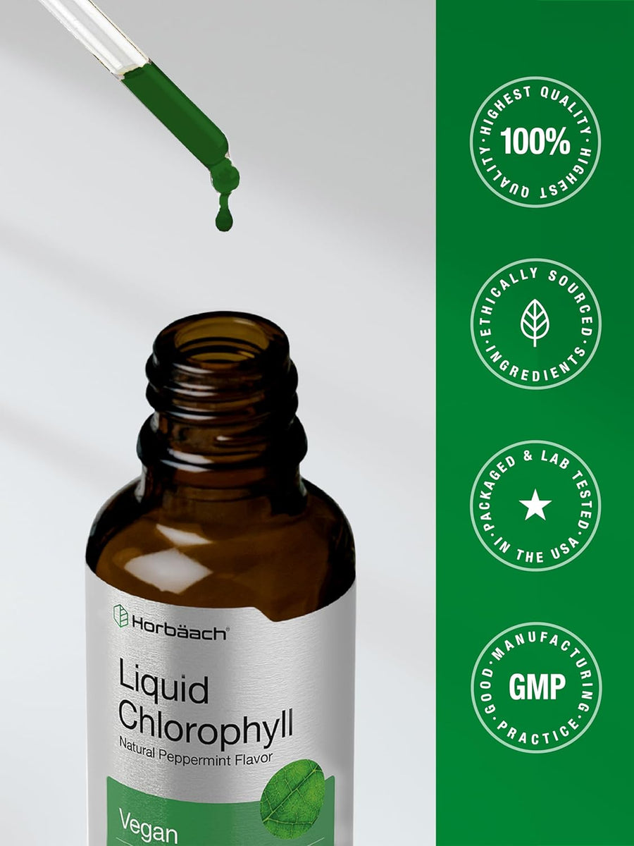 Horbäach Liquid Chlorophyll Drops | 2 fl oz | Natural Peppermint Flavor | Vegan, Non-GMO & Gluten Free Formula