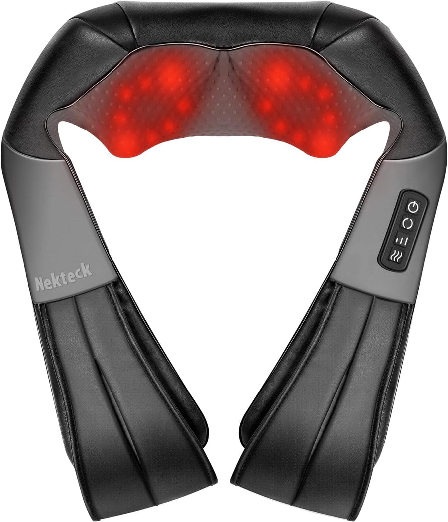 Nekteck Shiatsu Neck Massager with Heat for Pain Relief, 2026 Upgraded 3D Back Shoulder Kneading Massage Pillow, Black