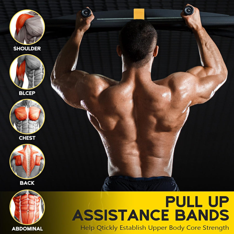 Pull Up Assist Bands with 3 Resistance Levels and Adjustable Comfort Foot Rest