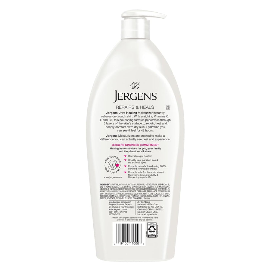 Jergens Ultra Healing Dry Skin Lotion, Hand and Body Moisturizer for Quick Absorption into Extra Dry Skin with Hydralucence Blend, Vitamins C, E and B5, White, 32oz
