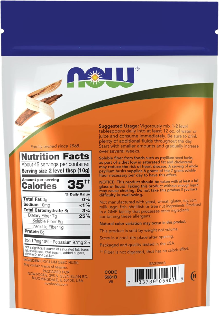 NOW Foods Supplements, Whole Psyllium Husks, Non-GMO Project Verified, Soluble Fiber, 16-Ounce