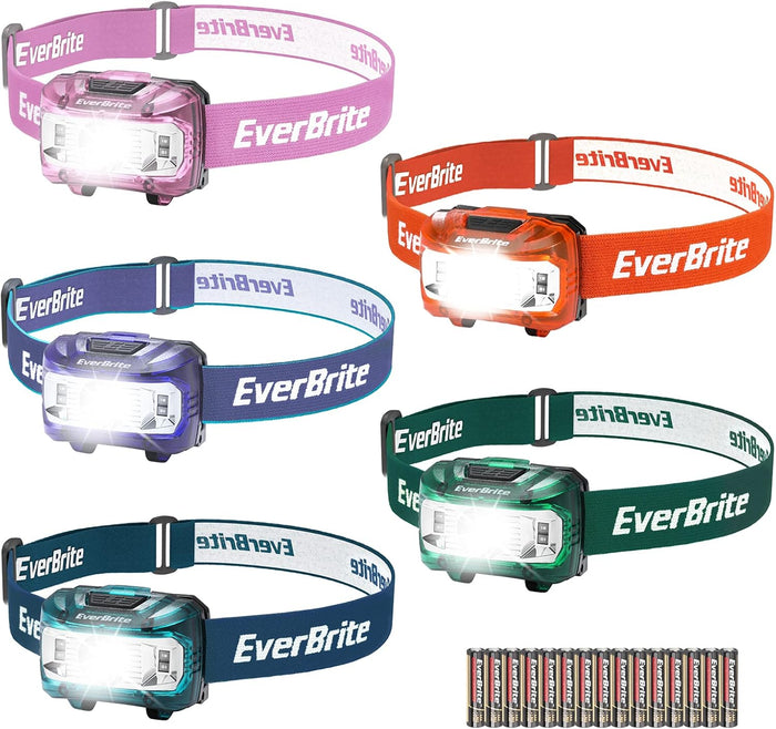EverBrite Headlamp, 5 Pack Kids Headlamp with Red Light and Memory Function, Head Lamp for Adults and Kids with 5 Modes, Bright Headlamps for Camping, Running, Christmas Gifts, Batteries Included