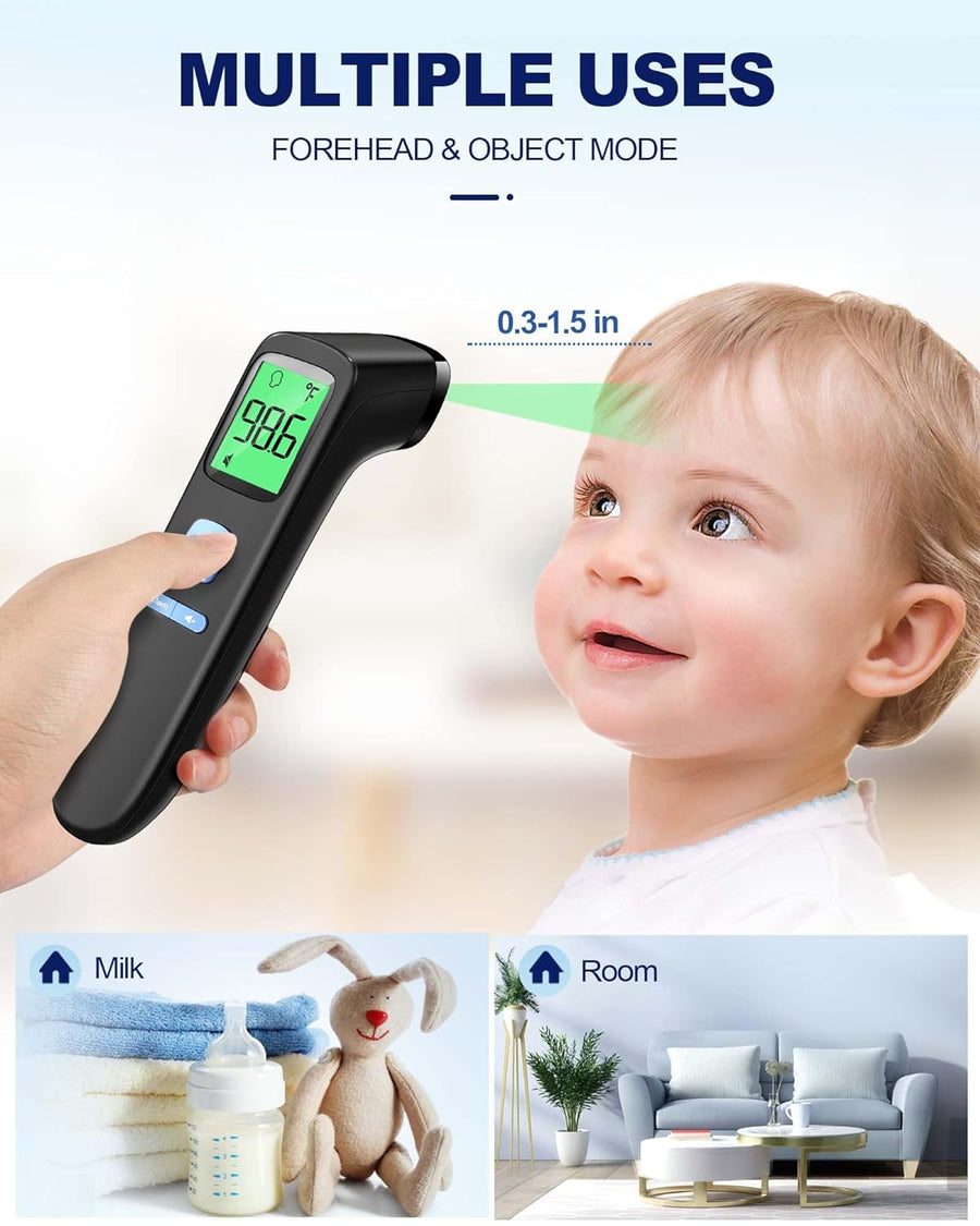 No-Touch Forehead Thermometer for Adults, Infrared Digital Baby Thermometer for Kids, Accurate Reading with Large Display, Mute Mode, Memory Recall, Fever Alarm