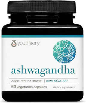 Youtheory Ashwagandha - with Organic KSM-66 Ashwagandha - Herbal Blend to Support Stress Relief & Energy Levels* - Helps Support Mood* - 60 Vegetarian Capsules (30-Day Supply)