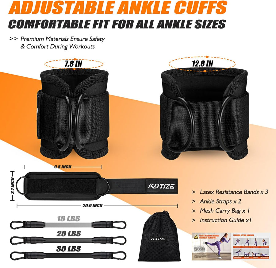 KUTIZE Adjustable Ankle Resistance Bands for Full-Body Workouts