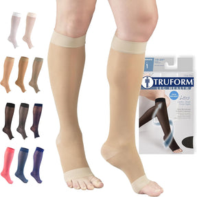 Truform 15-20 mmHg Women's Knee High Compression Stockings, Open Toe, Medium