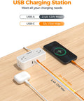 Flat Plug Extension Cord 5 FT, Surge Protector Power Strip with 4 AC Outlets 1 USB C and 2 USB A Ports, 900 Joules Protection, Multiple Wall Outlet Extender Suitable for Home Office Dorm