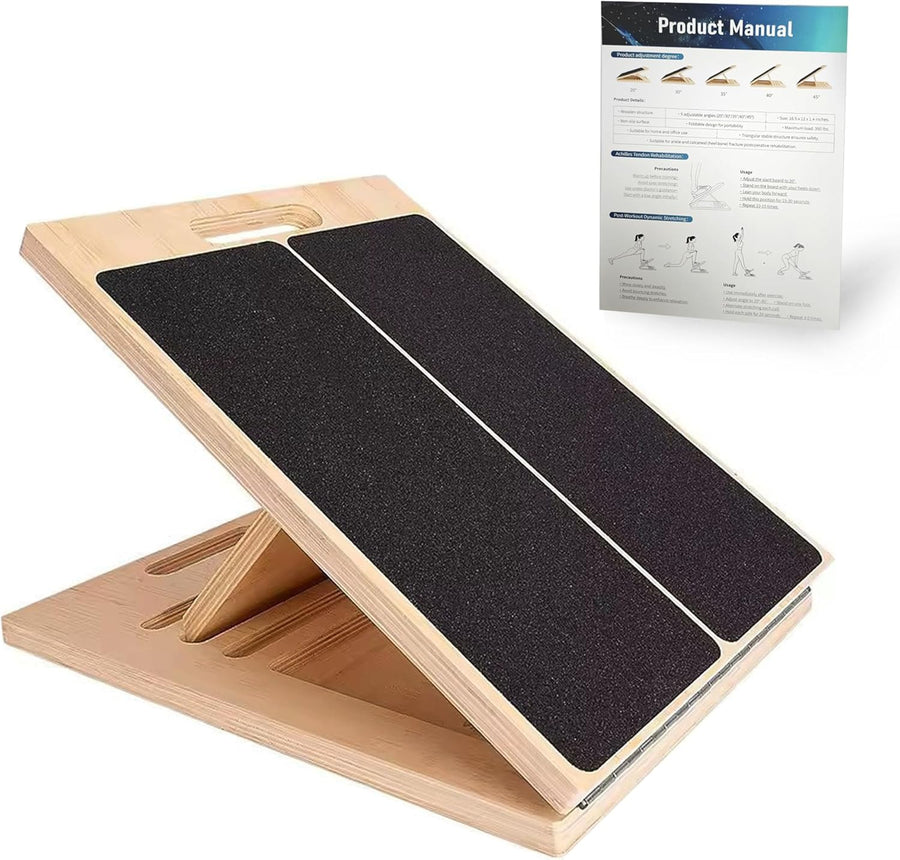 Adjustable Wooden Slant Board - 5-Angle Foldable Calf Stretcher & Squat Wedge for Home Gym