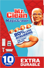 Mr. Clean Magic Eraser, Extra Durable, Multi Purpose Cleaner, Shoe, Bathroom, Shower, and Car Window and Windshield Cleaner, Cleaning Pads, 10 Count