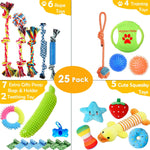 Dog Toys 25 Pack for Fun and Teeth Cleaning, Puppy Chew Toys Pack with Squeak Plush Toy,Squeaky Toy Balls,Tug of War and Rope Toys for Puppy to Small Dogs