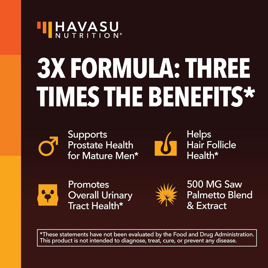 Saw Palmetto Supplement with Stinging Nettle and Pumpkin Seed Extract - Advanced 3X Formula - DHT Blocker Urinary Health and Prostate Support for Mens Health - Vegan, Non-GMO Capsules - 2 Month Supply