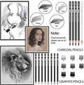 PANDAFLY Drawing Sketching Pencil Set, 22 Piece Pro Art Pencil Kit - Graphite Pencils (12B-2H), Black and White Charcoal Pencils, Charcoal Sticks, Stumps, Eraser, Sharpeners