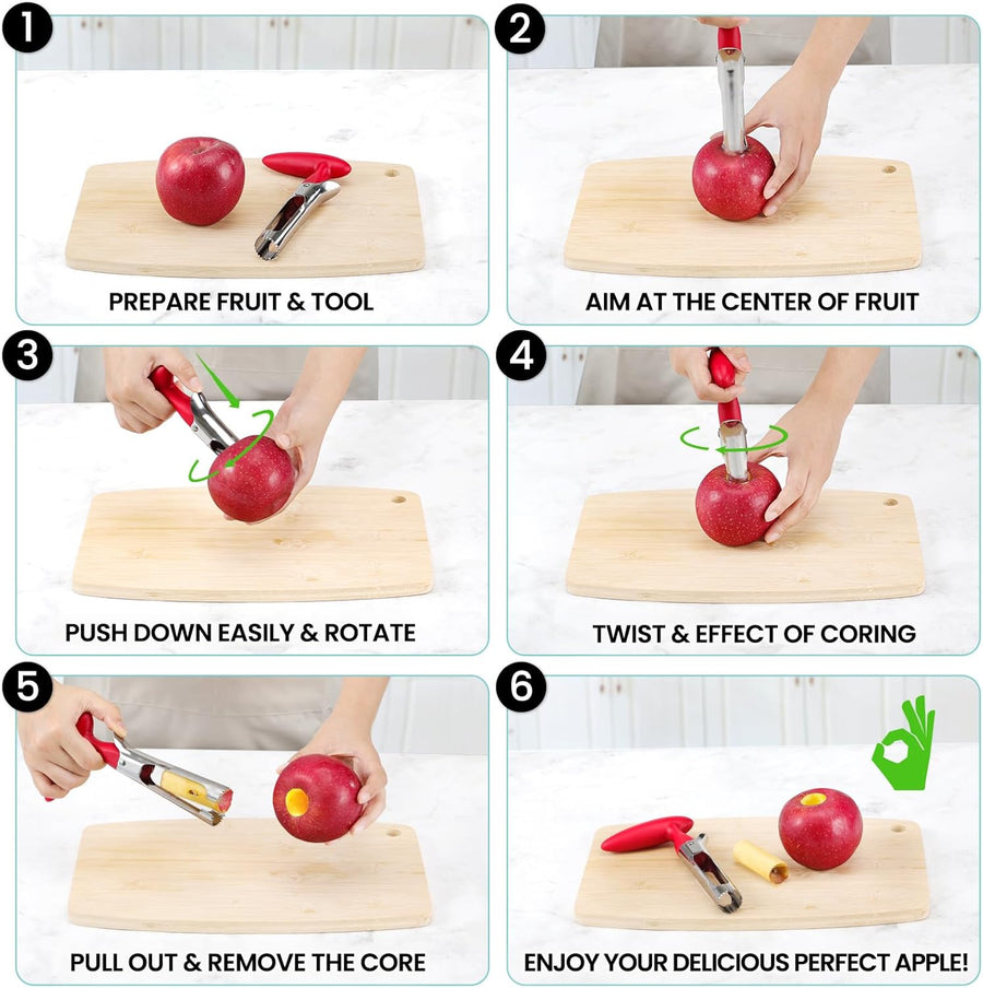 SCHVUBENR Premium Apple Corer Tool - Easy to Use and Clean - Sturdy Apple Core Remover with Sharp Serrated Blades - Stainless Steel Corers for Apple and Pear - Core Fruits with Ease(Red)
