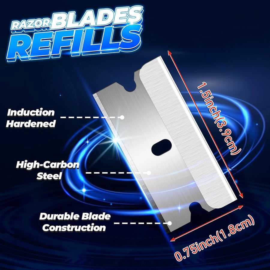 DIYSELF Single Edge Razor Blades, 100 Blades, Razor Blades Refiils for Razor Scraper, Utility Knife, Heavy Duty One Edge Blades, High Carbon Steel Blade for Removing Decals, Stickers