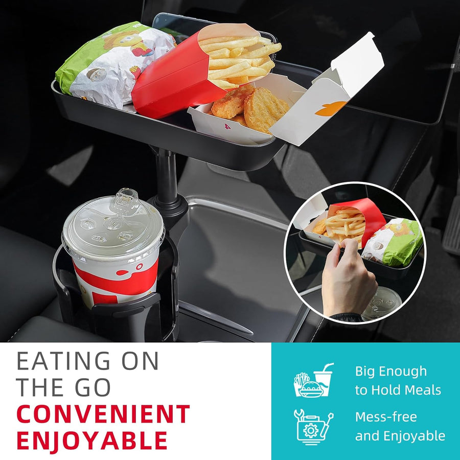 DYLEN Car Cup Holder Tray, Cup Holder Expander Adapter for Car, 9.5” Detachable Car Food Tray Table for Eating, Road Trip Essentials Fits Yeti, Hydro Flask 16-46 oz