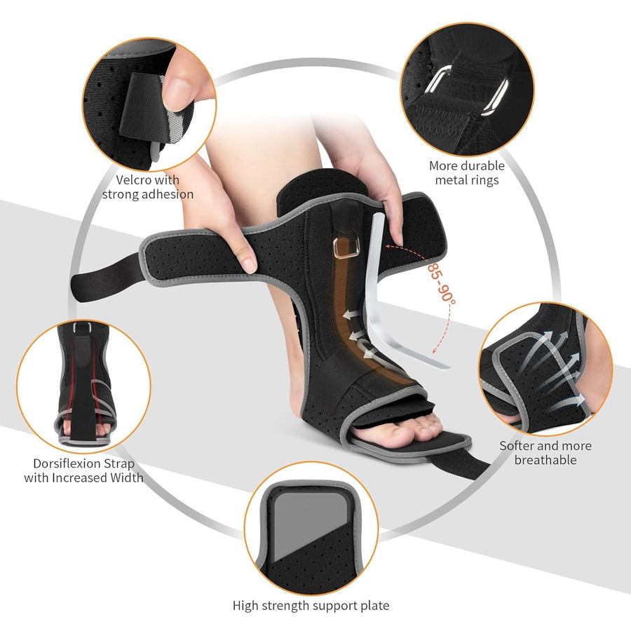 Plantar Fasciitis Night Splint: Adjustable Brace with Arch Support | Dorsal Night Splint for Women Men | Dual Effective Plantar Fasciitis Relief Achilles Tendonitis Foot Drop Heel Pain Black