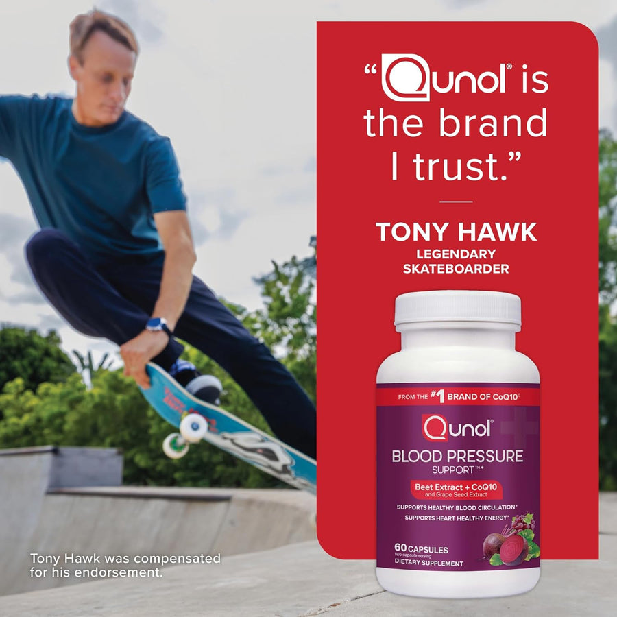 Qunol Blood Pressure Support, 3 in 1 Beets + CoQ10 + Grape Seed Extract, Beet Root Capsules that Supports Healthy Blood Circulation & Heart Healthy Energy, 60 Count (Pack of 1)