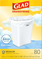 Glad Medium Kitchen Drawstring Trash Bags, 8 Gal, Fresh Clean Scent, 80 Ct (Package May Vary)
