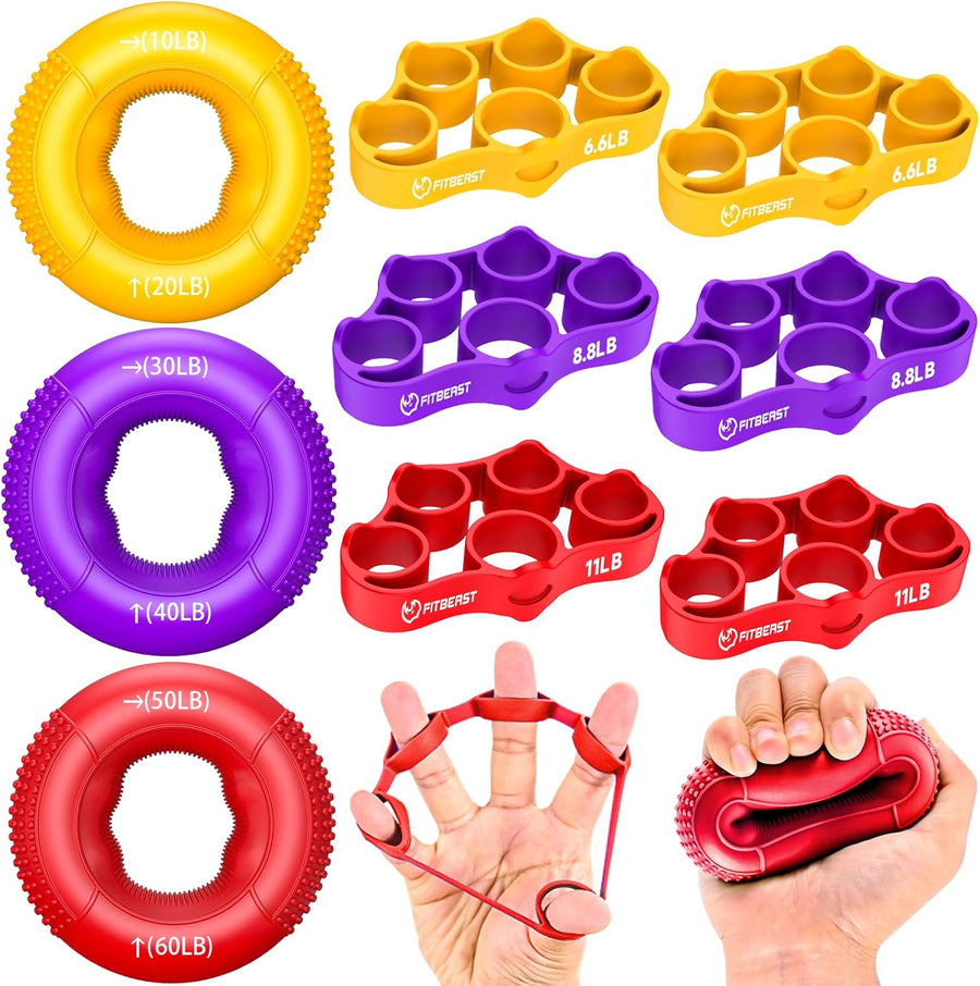 FitBeast Grip Strength Trainer - 9-Piece Hand Rehab Kit for Wrist, Finger & Forearm