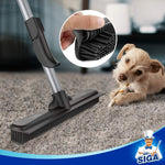 MR.SIGA Pet Hair Removal Rubber Broom with Built in Squeegee, 3 in 1 Floor Brush for Carpet, 61 inch Adjustable Handle, Includes 1 Microfiber Cloth for Floor Dusting