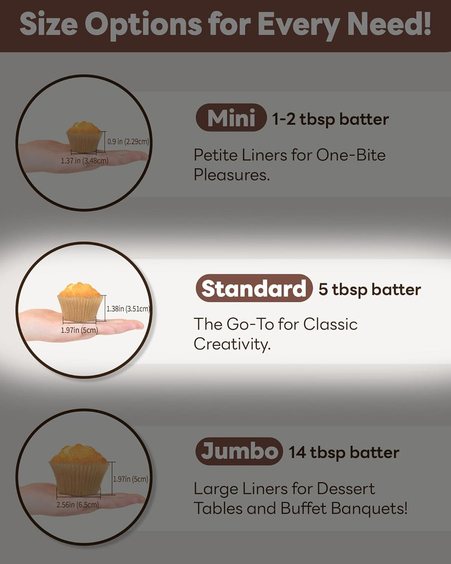 Non-stick 200pcs Standard Cupcake Liners for Baking, Natural, Food-grade Cupcake Wrapper, Greaseproof Parchment Muffin Liners