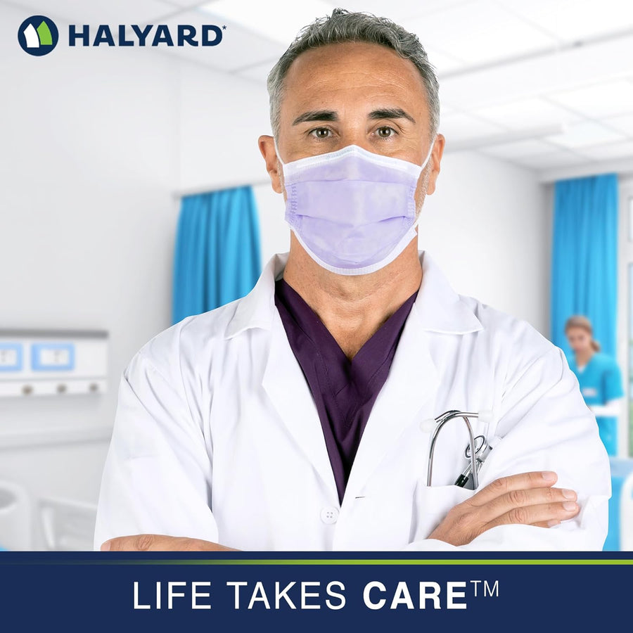 HALYARD FLUIDSHIELD 1 Disposable Procedure Mask with SO SOFT Lining and SO SOFT Earloops, Lavender, 25868 (Box of 50)