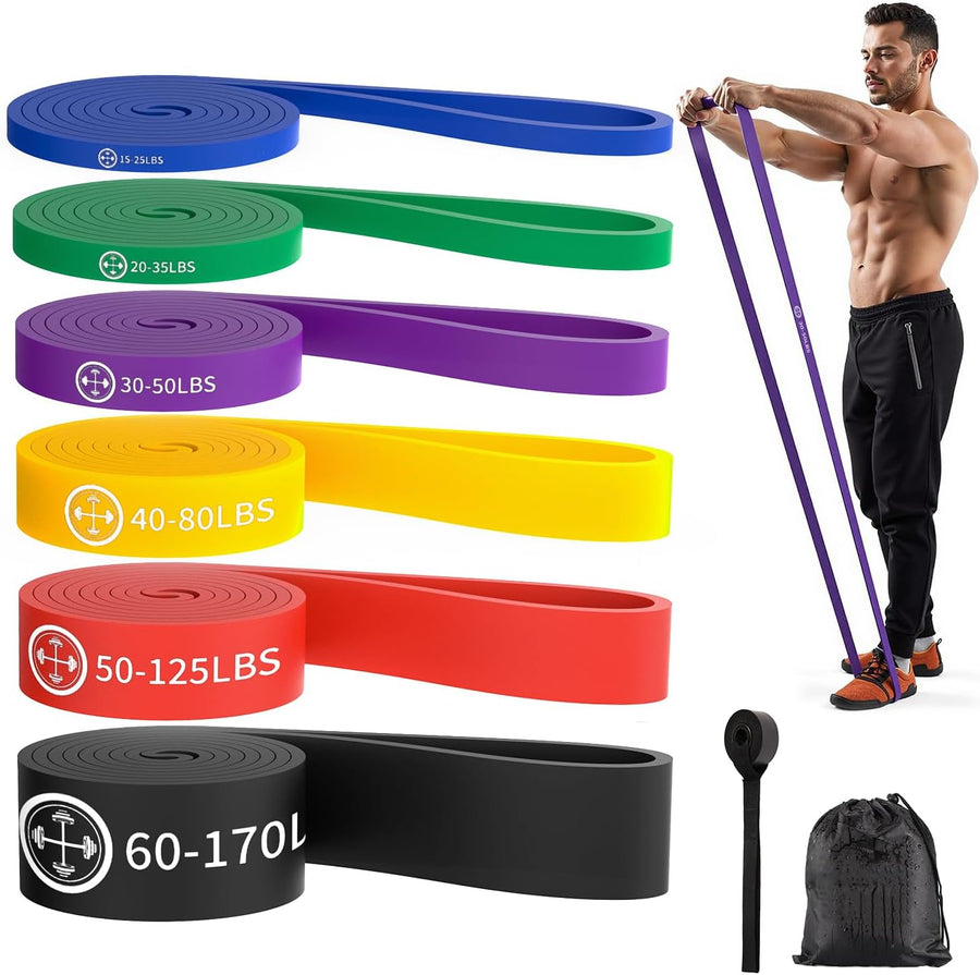 6-Piece Resistance Band Set for Home Workout - Includes Instruction Guide and Carry Bag