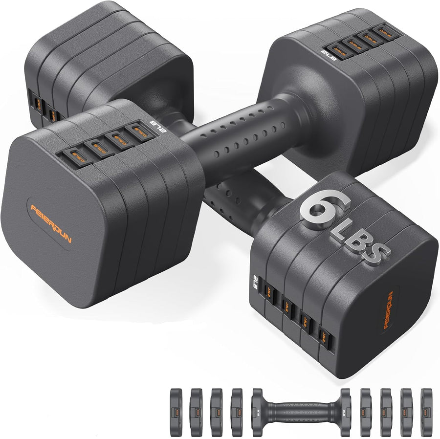 FEIERDUN 5-in-1 Adjustable Dumbbell Set, 12LBS/20LBS Hand Weights for Home Gym
