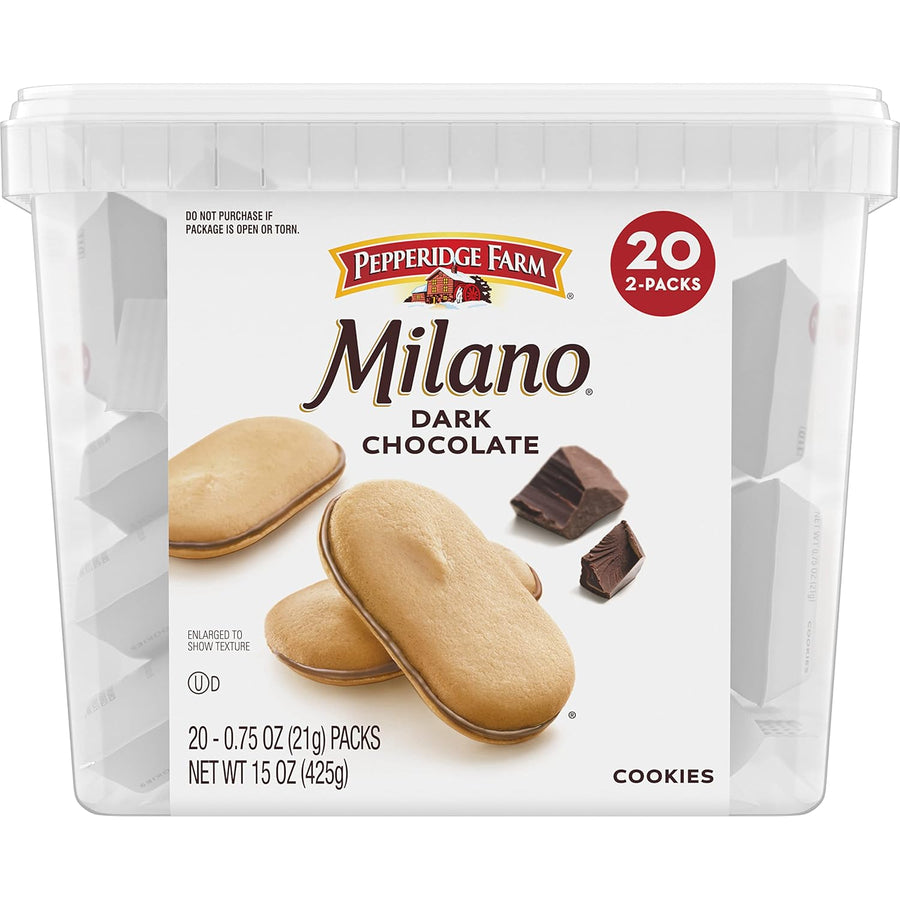 Pepperidge Farm Milano Cookies, Dark Chocolate, 20 Packs, 2 Cookies per Pack