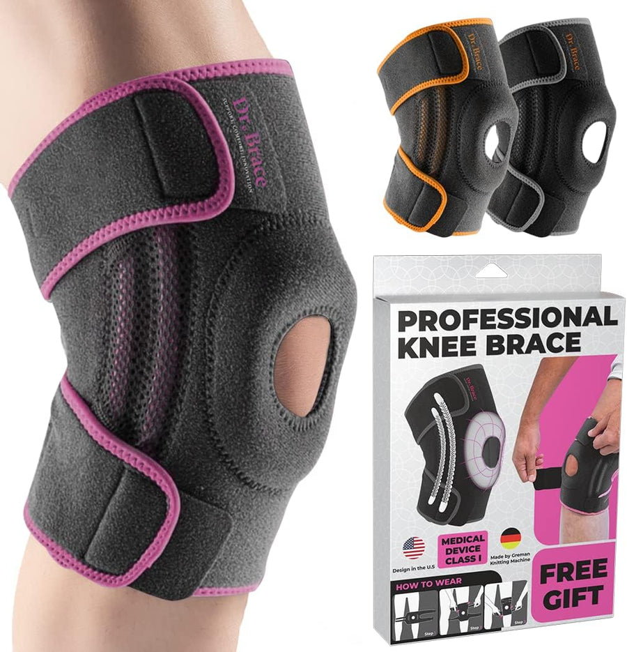 DR. BRACE ELITE Knee Brace with Side Stabilizers & Patella Gel Pads for Maximum Knee Pain Support and fast recovery for men and women-Please Check How To Size Video (Mercury, Large)
