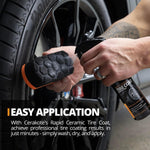 CERAKOTE Rapid Ceramic Tire Coat – Showroom New Tire Shine – Deep Tire Black Finish – Lasts Up to 10x Longer – No Sling, Non-Greasy Ceramic Tire Coating for Car, Truck & SUV – Easy Application (10oz)