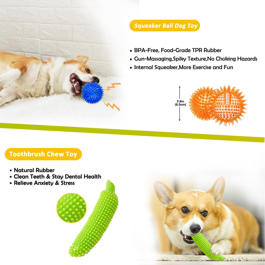 Dog Toys 25 Pack for Fun and Teeth Cleaning, Puppy Chew Toys Pack with Squeak Plush Toy,Squeaky Toy Balls,Tug of War and Rope Toys for Puppy to Small Dogs