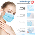HDFK 3Ply Non-Woven Face Mask Disposable Adults Blue 50Pack with Nose Clip