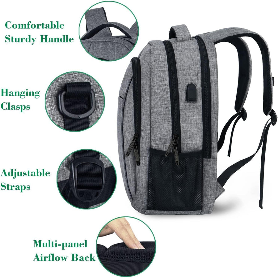 MATEIN Travel Laptop Backpack, Business Anti Theft Slim Sturdy Laptops Backpack with USB Charging Port, Water Resistant College School Computer Bag Gift for Men & Women Fits 15.6 Inch Notebook, Grey