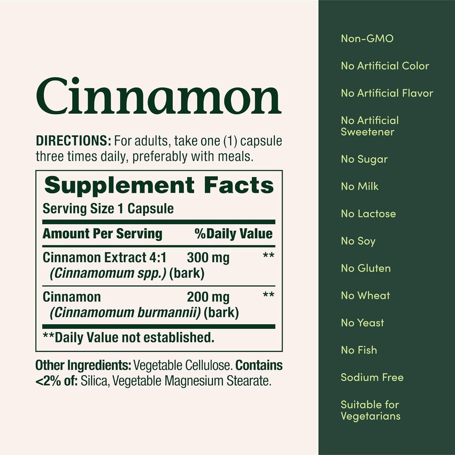 Nature's Bounty Cinnamon Capsules, Herbal Supplement, 1500mg, 100 Capsules