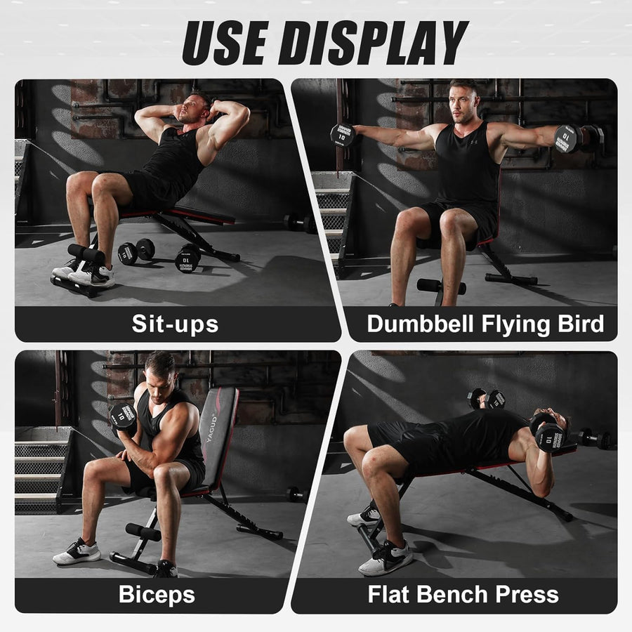 Adjustable Weight Bench Press, 880LB Capacity, Folding Home Gym Bench
