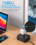 Power Strip Surge Protector, HANYCONY 5Ft Ultra Thin Flat Extension Cord with Multiple Outlets, 8 Widely Outlet Extender 4 USB Ports(2 USB C), 1080J Wall Mount for College Dorm Room Essentials Black