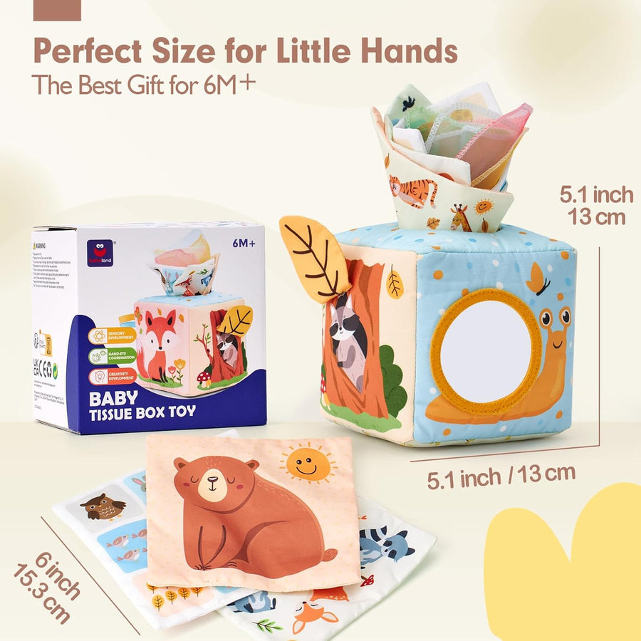 hahaland Baby Tissue Box Toy - Baby Toys 6-12 Months Stocking Stuffers for Babies Montessori Toys for 6 Month Old Must Haves - Boy Girl Shower Gifts 6 9 12 18 Months Old Sensory Pulling Play Scarf Toy