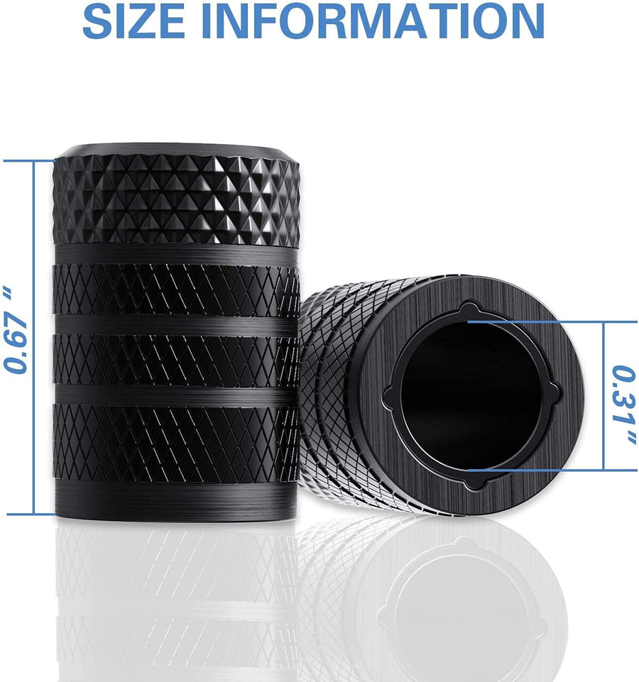 CKAuto Tire Valve Stem Caps, Black, 4 pcs/Pack, Anodized Aluminum Tire Valve Cap Set, Corrosion Resistant, Universal Stem Covers for Cars Trucks Motorcycles SUVs and Bikes