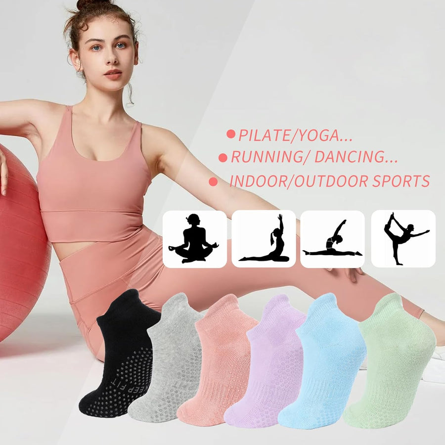 Loudashuaiqi Grip Pilates Socks for Women, Non-Slip Athletic Yoga Socks