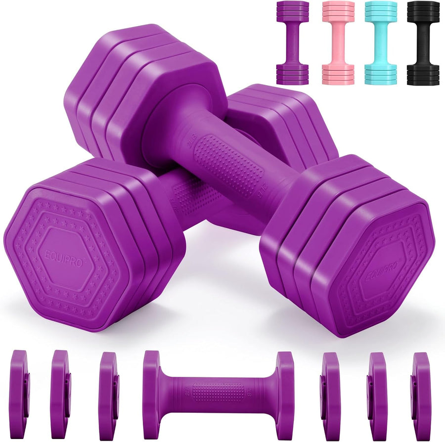 EQUIPRO Adjustable Dumbbell Set, 4-in-1 Free Weights for Women, 2-5 lbs
