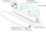 Kasa Smart Plug Power Strip KP303, Surge Protector with 3 Individually Controlled Smart Outlets and 2 USB Ports, Works with Alexa & Google Home, No Hub Required , White