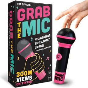 Lucky Egg Official Grab The Mic – Family Karaoke Board Game w/Foam Mic, 8+ Ages, 2-10 Players - Games for Bad Singers w/ 240 Lyrics (120 Cards) (First Edition)