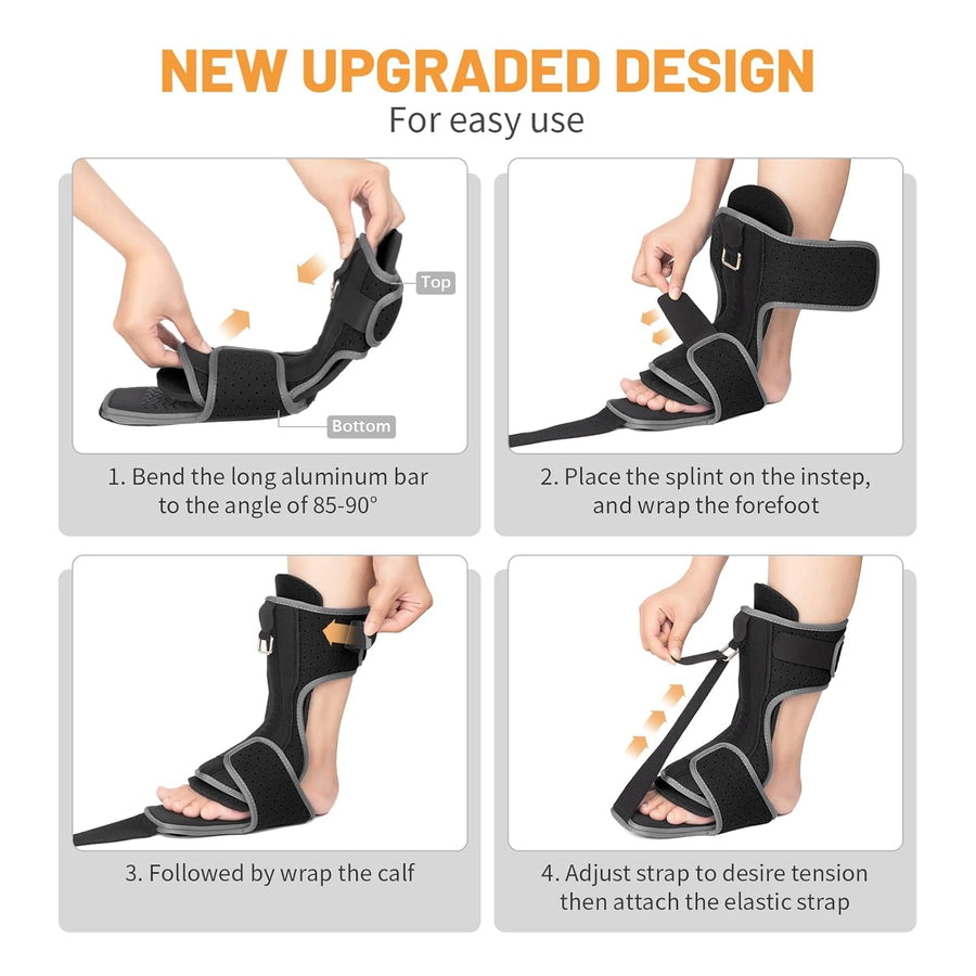 Plantar Fasciitis Night Splint: Adjustable Brace with Arch Support | Dorsal Night Splint for Women Men | Dual Effective Plantar Fasciitis Relief Achilles Tendonitis Foot Drop Heel Pain Black