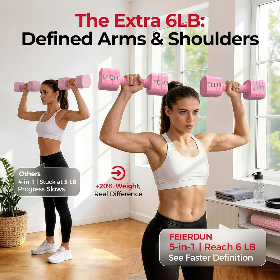 FEIERDUN 5-in-1 Adjustable Dumbbells, 12LBS/20LBS Weights for Home Gym