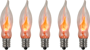 Creative Hobbies A101 Flicker Flame Light Bulb - 3 Watt, 130 Volt, E12 Candelabra Base, Nickel Plated Base - Dances with a Flickering Orange Glow | 5 Pack