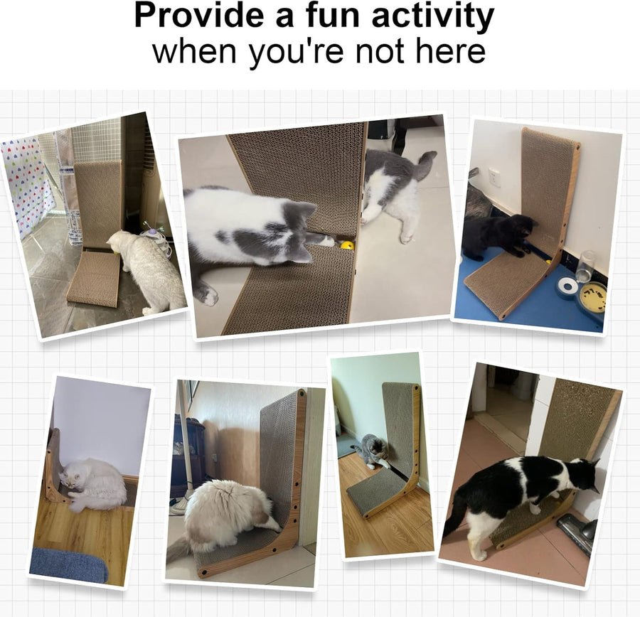 FUKUMARU Cat Scratcher, 26.8 Inch L Shape Cat Scratch Pad Wall Mounted, Cat Scratching Cardboard with Ball Toy for Indoor Cats, Large Size