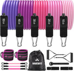WHATAFIT Resistance Bands Set - 5 Levels, Handles, Straps, Anchor for Home Gym